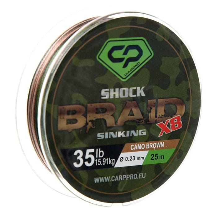 Carp Pro Diamond Shock Braid PE X8 0.23mm:25m Camo browm Fir Shock Leader Carp Pro Diamond Shock Braid PE X8 0.23mm/25m Camo maro - imagine 1