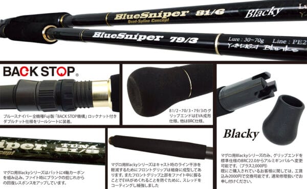 Lanseta spinning YAMAGA BLUE SNIPER 81 / 8 BLACKY TUNA 2.48m 45-120g - imagine 2