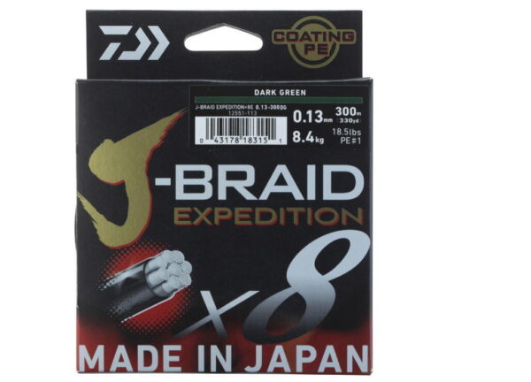 Fir textil Daiwa J-Braid Expedition X8E 0,24mm/22,2kg/300m Verde - imagine 2