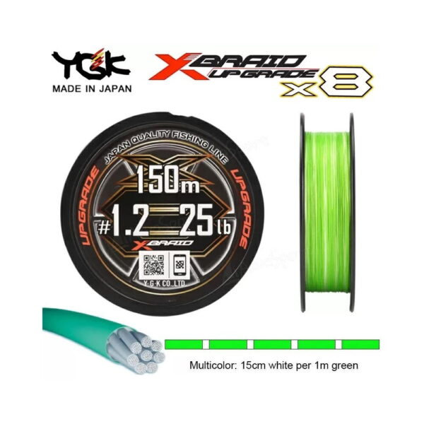 Fir textil Generic Tackle YGK X-Braid Upgrade X8 Verde Fluo 150m/16LBS - imagine 2