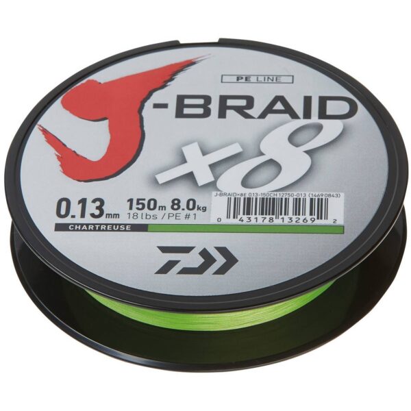 Fir textil Daiwa J-Braid X8 Chartreuse 0,28mm/26,5kg/150m - imagine 2