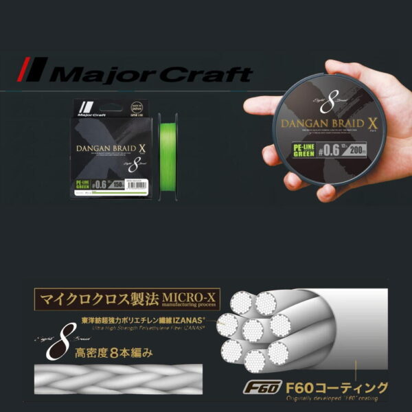 Fir textil Generic Tackle Major Craft Dangan Braid Cross DBX8 VERDE150m/1,5GR - imagine 5