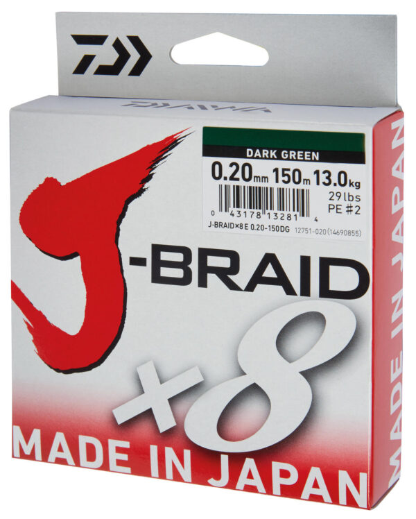 Fir textil Daiwa J-Braid X8 Verde 0,20mm/13kg/300m - imagine 2