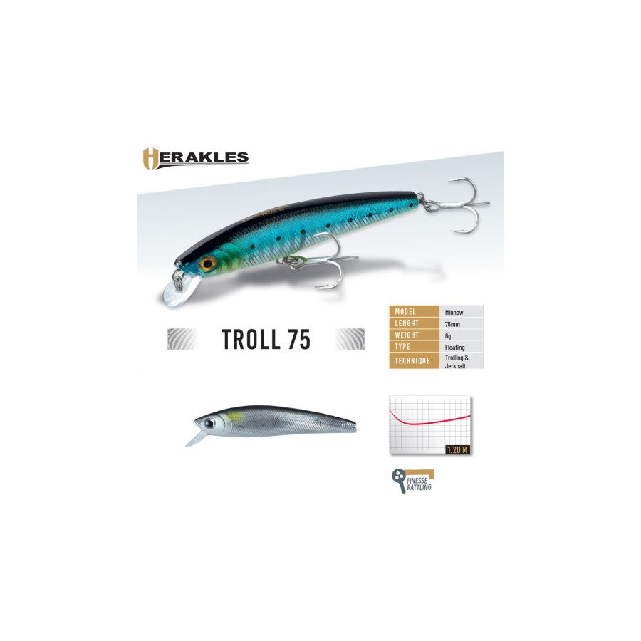 Vobler HERAKLES TROLL 75F 7.5cm 6gr Muggine - thumbnail Vobler HERAKLES TROLL 75F 7.5cm 6gr Muggine - imagine 1